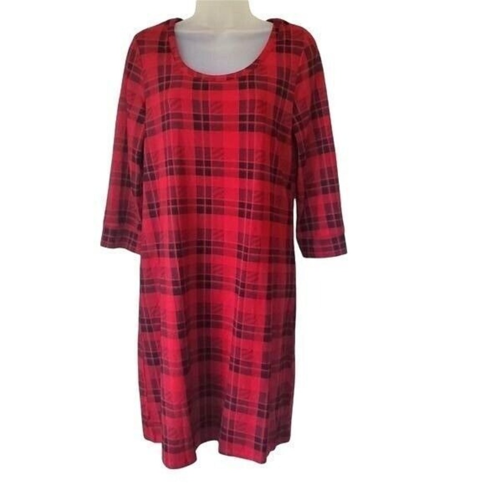 Soma Womens Classic Cozy Plaid Cotton Modal Nightshirt Dress S Red Black Holiday